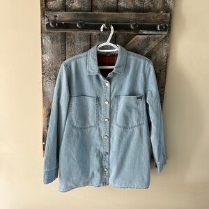 Women's Volcom Flannel Lined Stone Wash Denim Button Down Collared Shirt